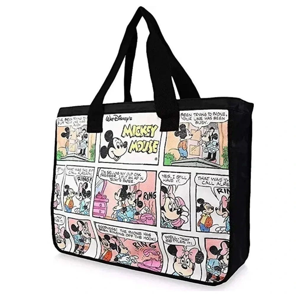 Disney Mickey Minnie Mouse Comic Strip Zipper Tote Travel Overnight Large Bag